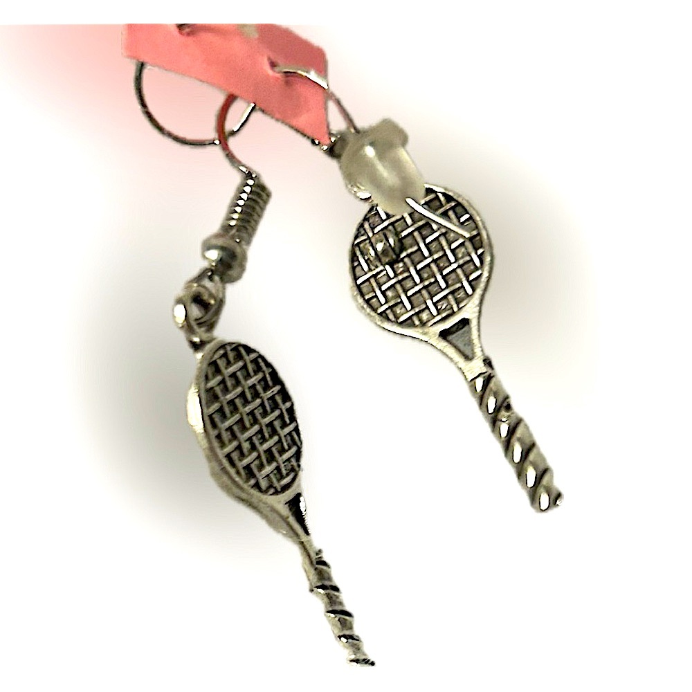 Beautiful Hanade Chromenhearys Style Tennis Racket 904l Stainless Nwt Earrings
